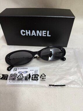 NEW CHANEL CH5565 Sunglasses Black/Gold Metal Oval Gray Lens Women's Glasses